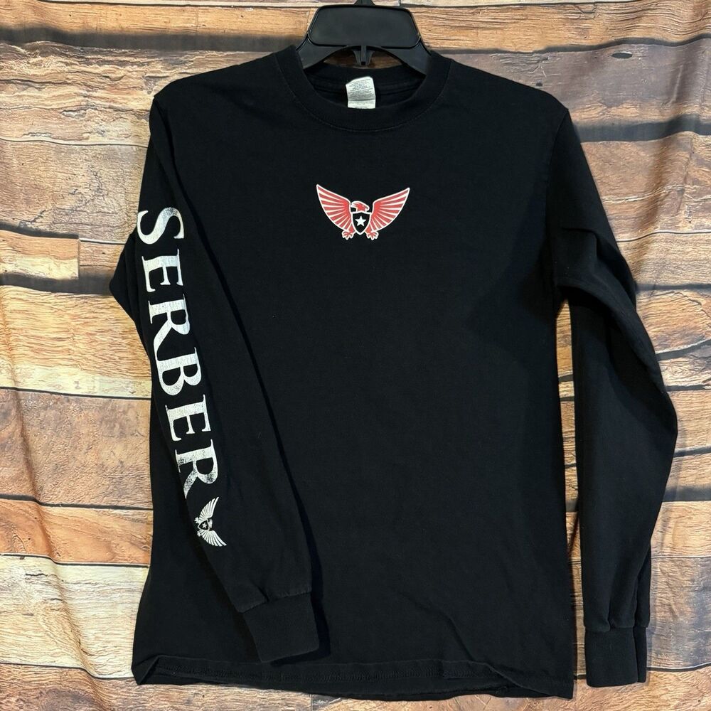 Eagle Gildan Ultra Cotton LS Hit Small T-Shirt Black "SERBER" Logo Graphic Tee